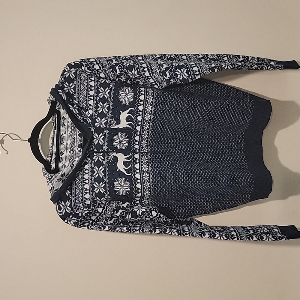 Primark xmas hoodie size large blue and white navy deer christmas Nordic Sweater